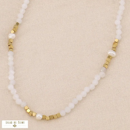 collier femme pierres naturelles perles eau douce acier inox élégant