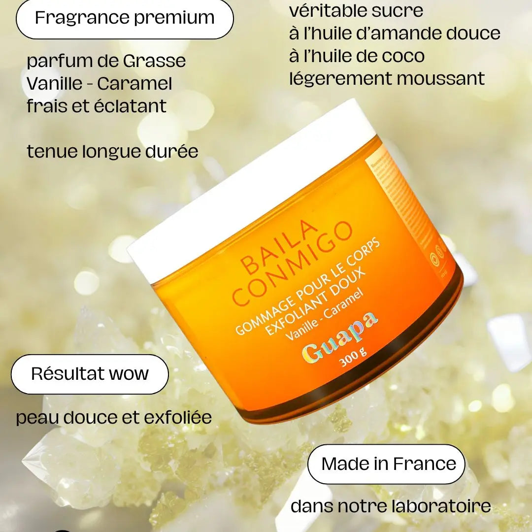 gommage corps vanille caramel 300g exfoliant doux peau satinée femme