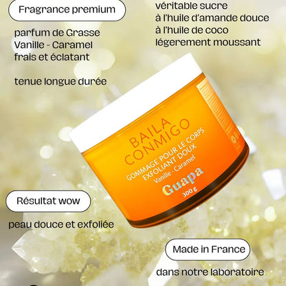 gommage corps vanille caramel 300g exfoliant doux peau satinée femme