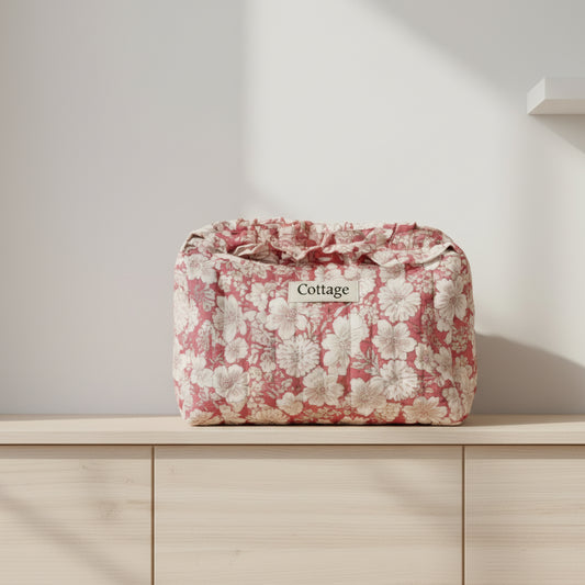 trousse maquillage froufrou coton matelassé motif fleuri romantique femme