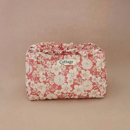 Trousse maquillage froufrou 100% coton matelassé — Motif fleuri