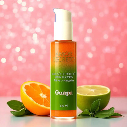 huile sèche pailletée corps thé vert mandarine 100ml éclat frais femme