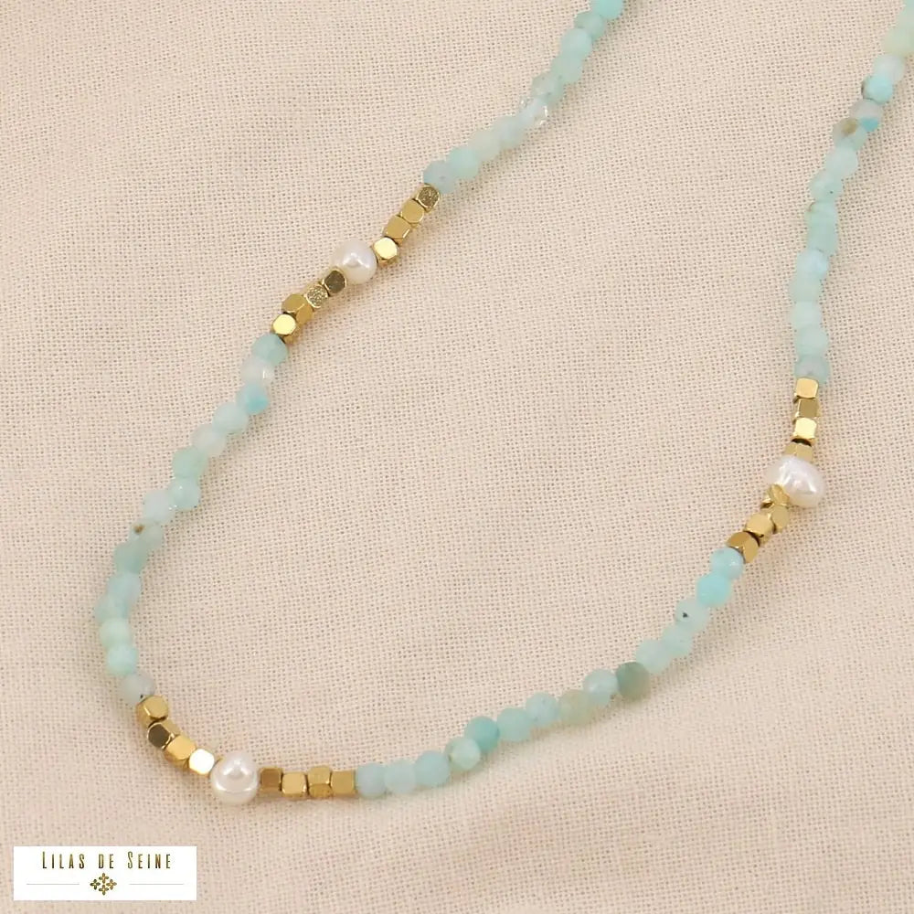collier femme pierres naturelles perles eau douce acier inox élégant