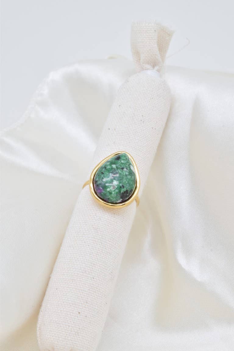 bague pierre naturelle verte dorée ajustable acier inoxydable femme
