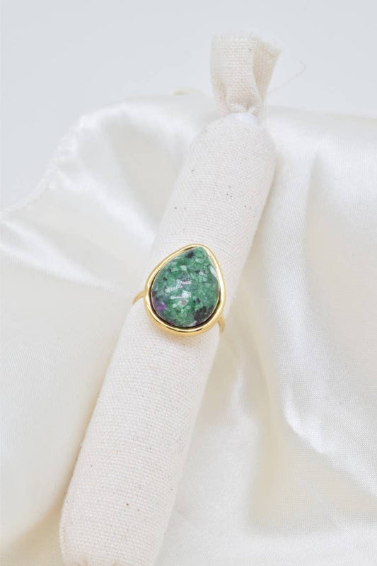 bague pierre naturelle verte dorée ajustable acier inoxydable femme