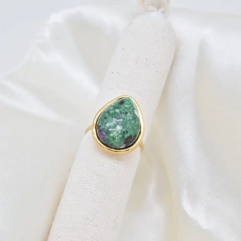 bague pierre naturelle acier doré réglable tailles 52 60 femme