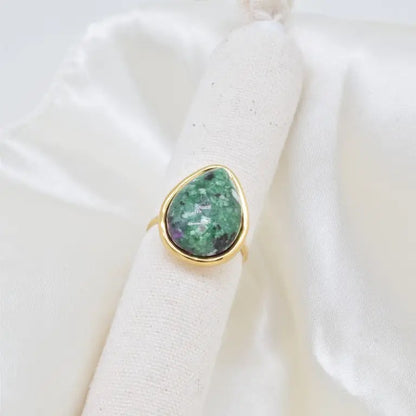 bague pierre naturelle acier doré réglable tailles 52 60 femme