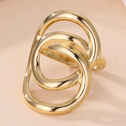 bague dorée anneaux entrelacés statement ring acier inoxydable femme