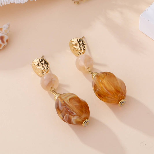 boucles oreilles pendantes ambre doré résine acier inoxydable femme