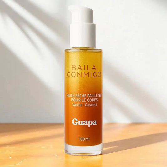 huile sèche pailletée corps vanille caramel 100ml éclat doré femme