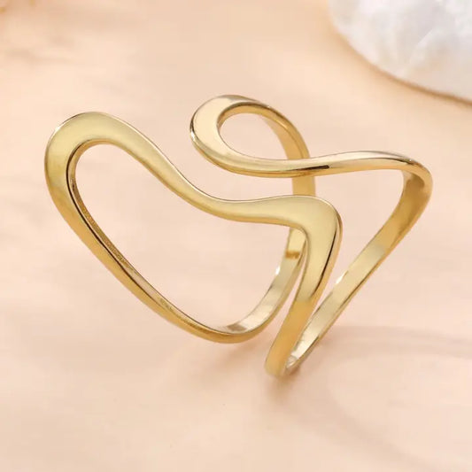 bague dorée design vague sculptural statement ring acier inox femme