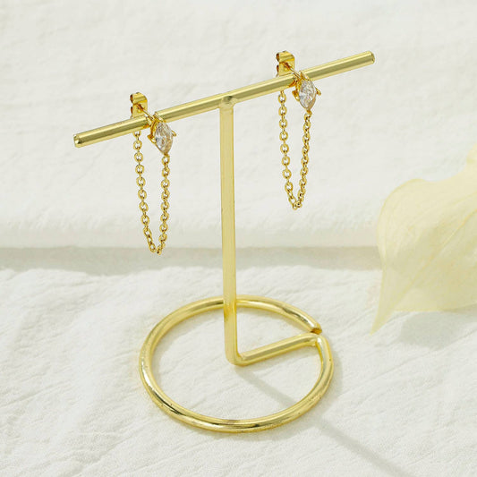 boucles oreilles chaînette cristal doré acier inoxydable femme