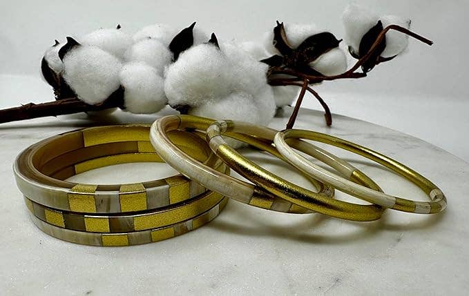 jonc carré corne buffle doré fait main bracelet artisanal Vietnam femme