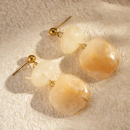 boucles oreilles résine ambre brillante pendantes hypoallergéniques femme