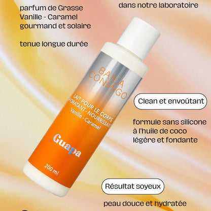 lait corps hydratant vanille caramel 200ml peau douce satinée femme