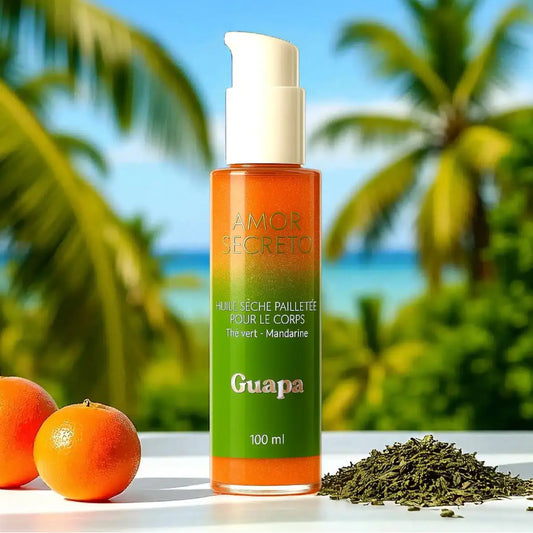 huile sèche pailletée corps thé vert mandarine 100ml éclat frais femme