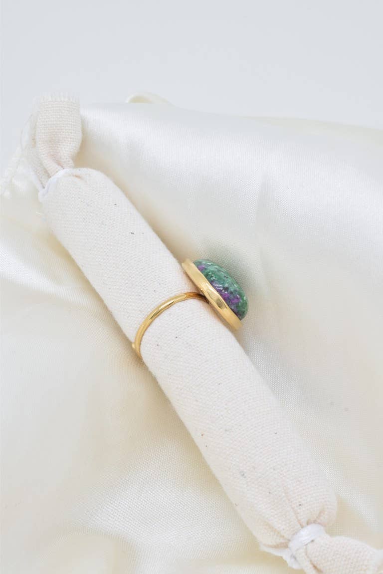 bague pierre naturelle verte dorée ajustable acier inoxydable femme