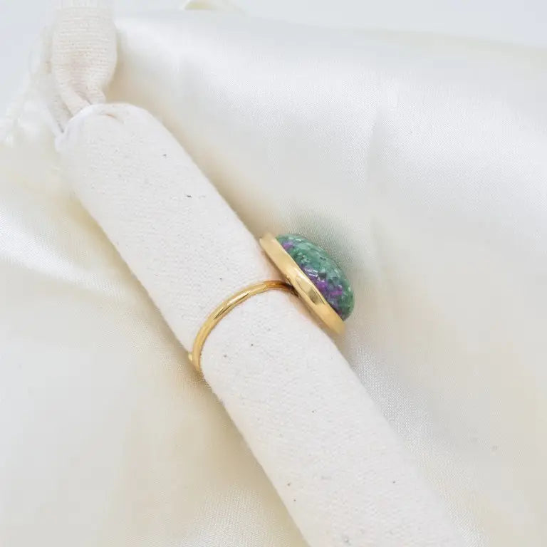 bague pierre naturelle acier doré réglable tailles 52 60 femme