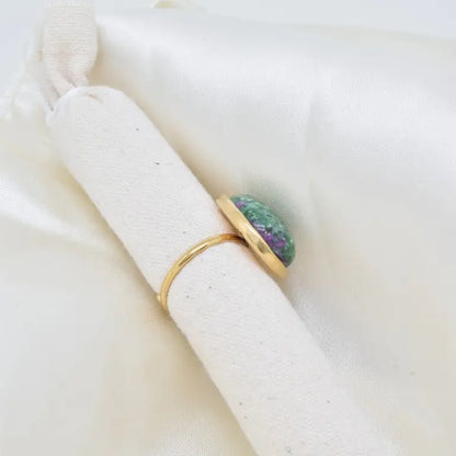 bague pierre naturelle acier doré réglable tailles 52 60 femme