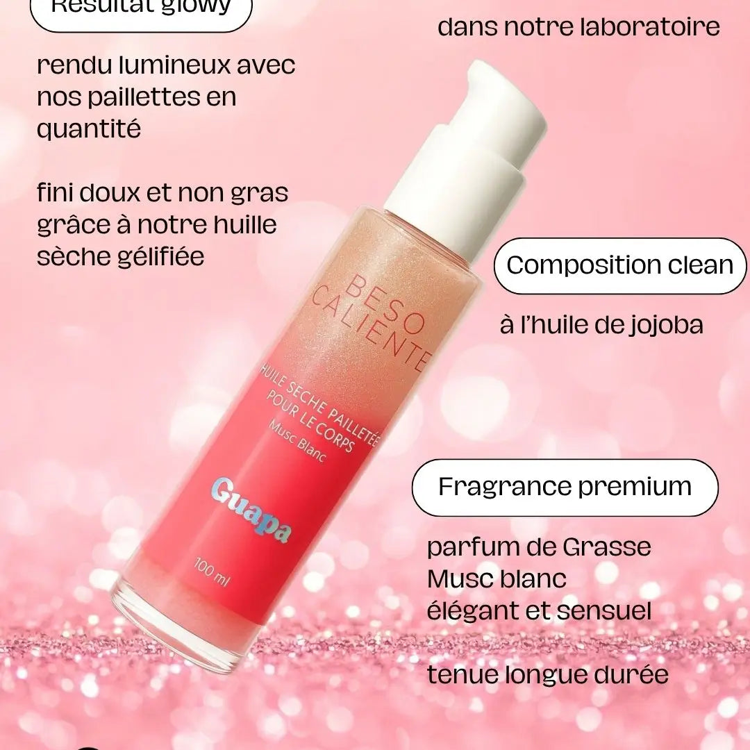 huile sèche pailletée corps musc blanc 100ml éclat raffiné femme
